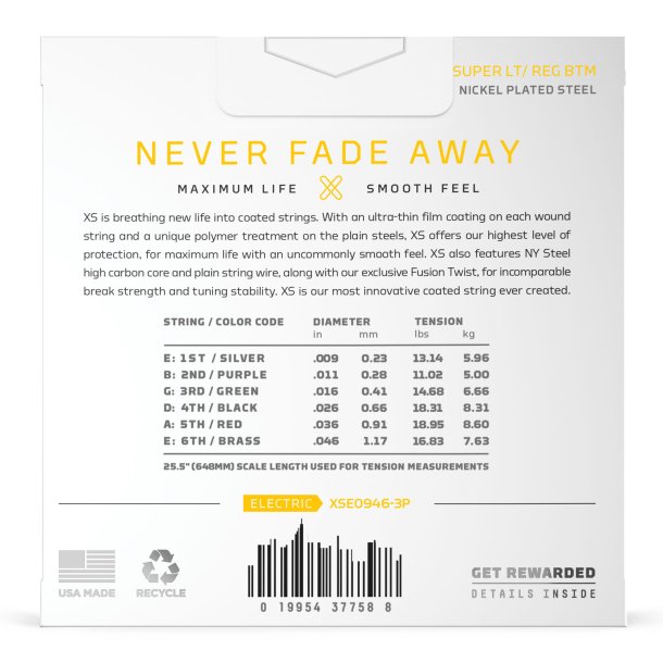 D'Addario XSE0946-3P, Strenges�t til elektrisk guitar, XS, belagt, 009-046, 3-pak